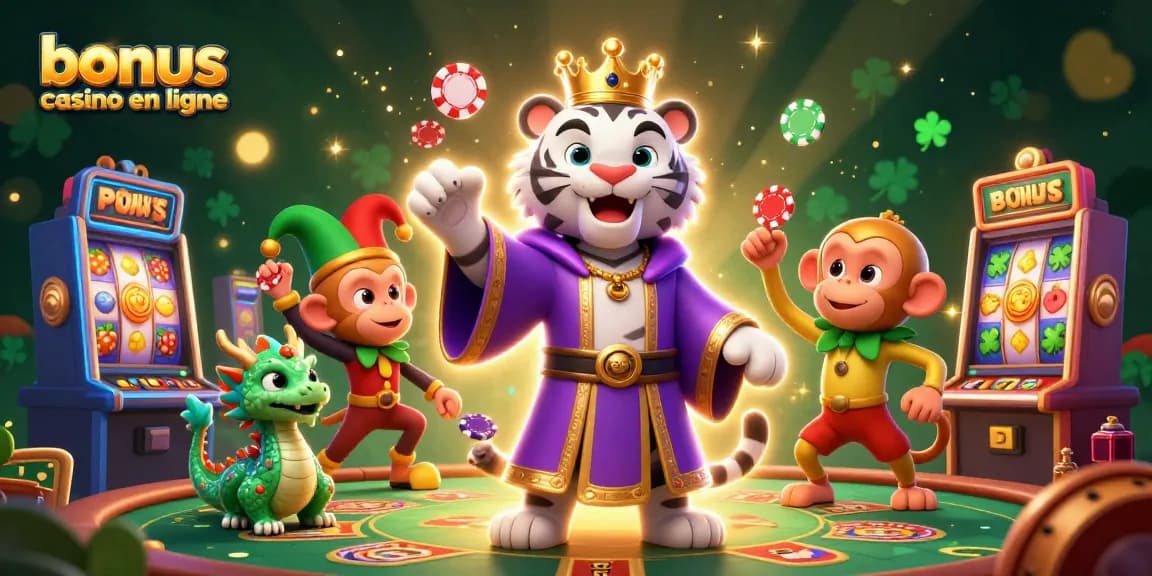Jouez avec le bonus casino en ligne à travers une scène dynamique remplie de jeux et de joie.