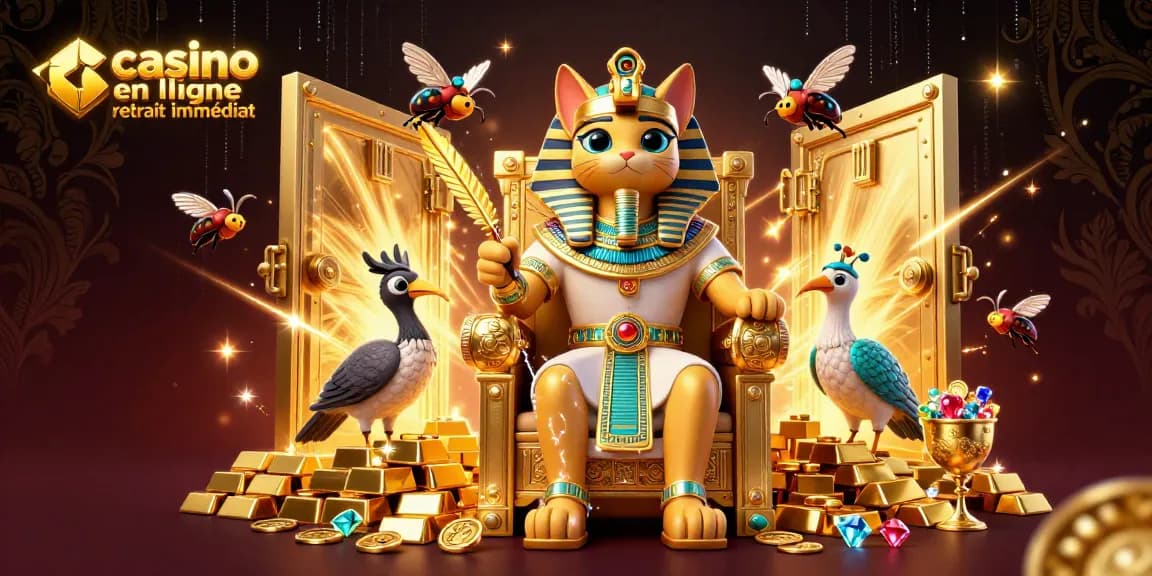 Découvrez le casino en ligne retrait immédiat avec un pharaon égyptien et des trésors scintillants.