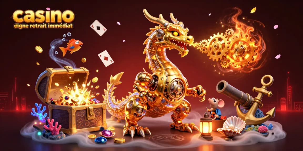 Jouez à casino en ligne retrait immédiat avec un dragon doré et des éléments de jeu riches.