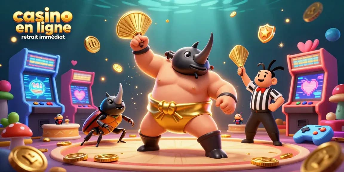 Les joueurs du casino en ligne retrait immédiat apprécient un combat de sumo avec des coccinelles et des pièces d'or.