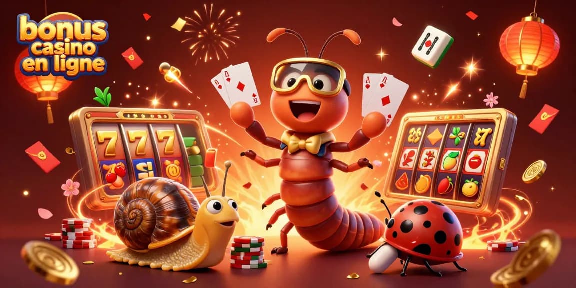 Bonus casino en ligne avec un dealer et des éléments de jeu colorés dans une scène vibrante