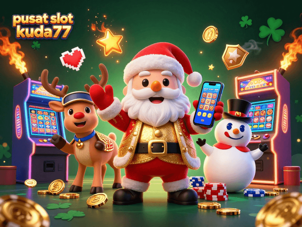 Mainkan pusat slot kuda77 dengan Santas, rusa, dan salju yang menampilkan slot jackpot meriah.