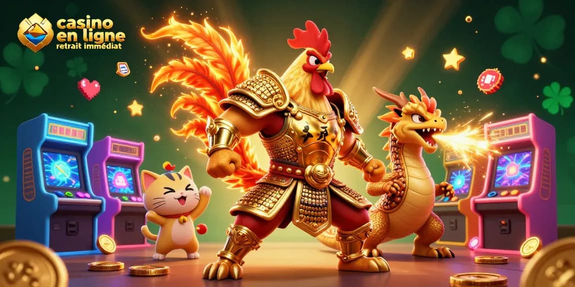 Gagnez rapidement au casino en ligne retrait immédiat avec des caractères de jeux colorés et des machines à sous.