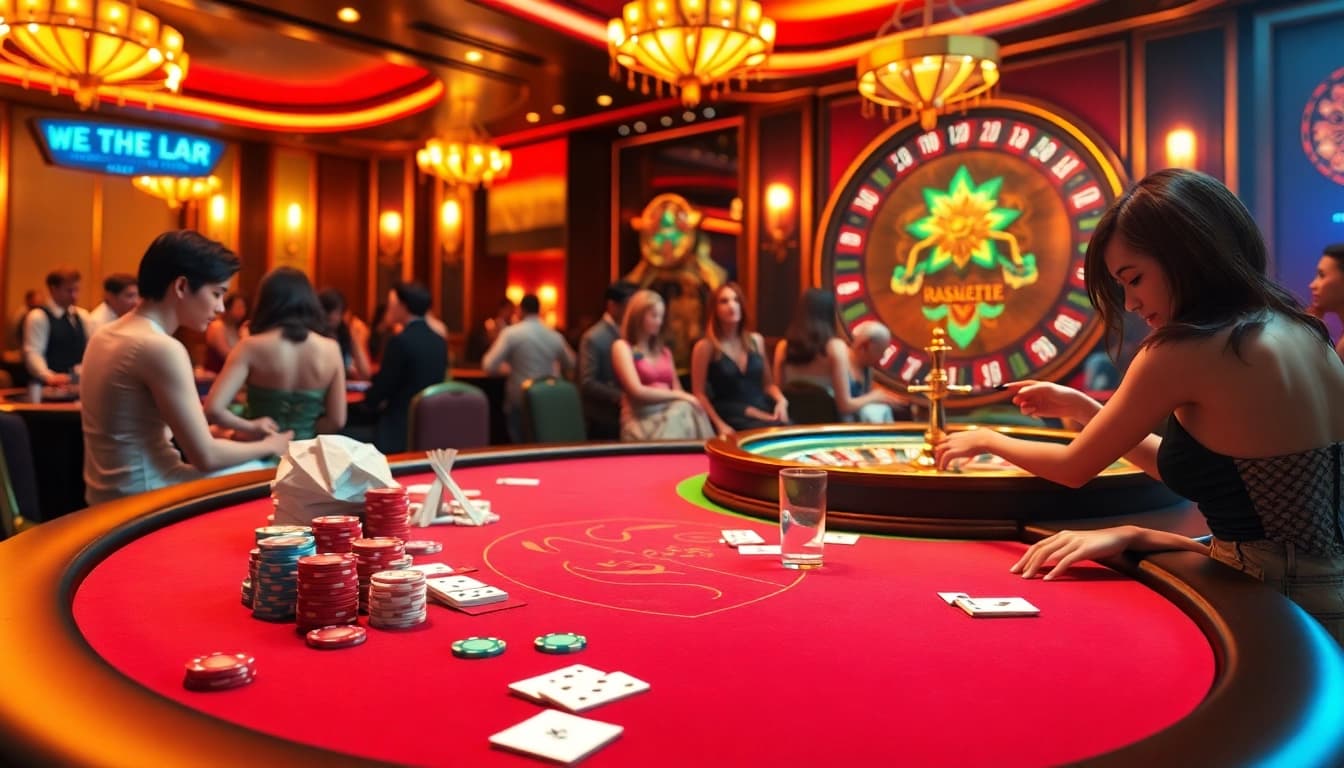Players engage at a poker table in an exciting hentai game-themed casino scene.