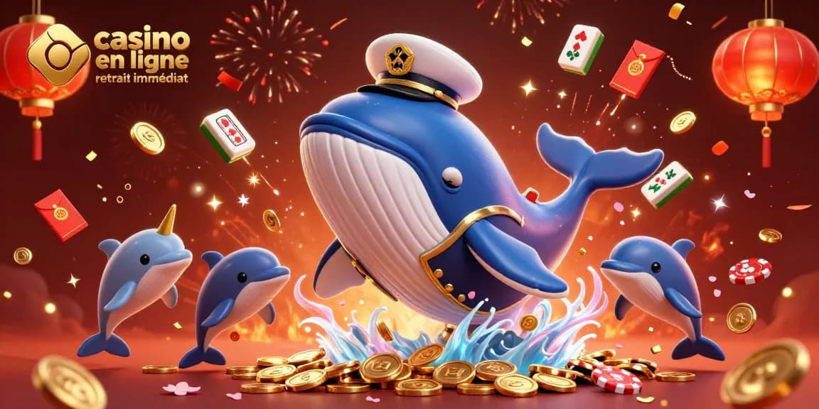 Jeux passionnants sur casino en ligne retrait immédiat avec un énorme baleine et des dauphins jouant.