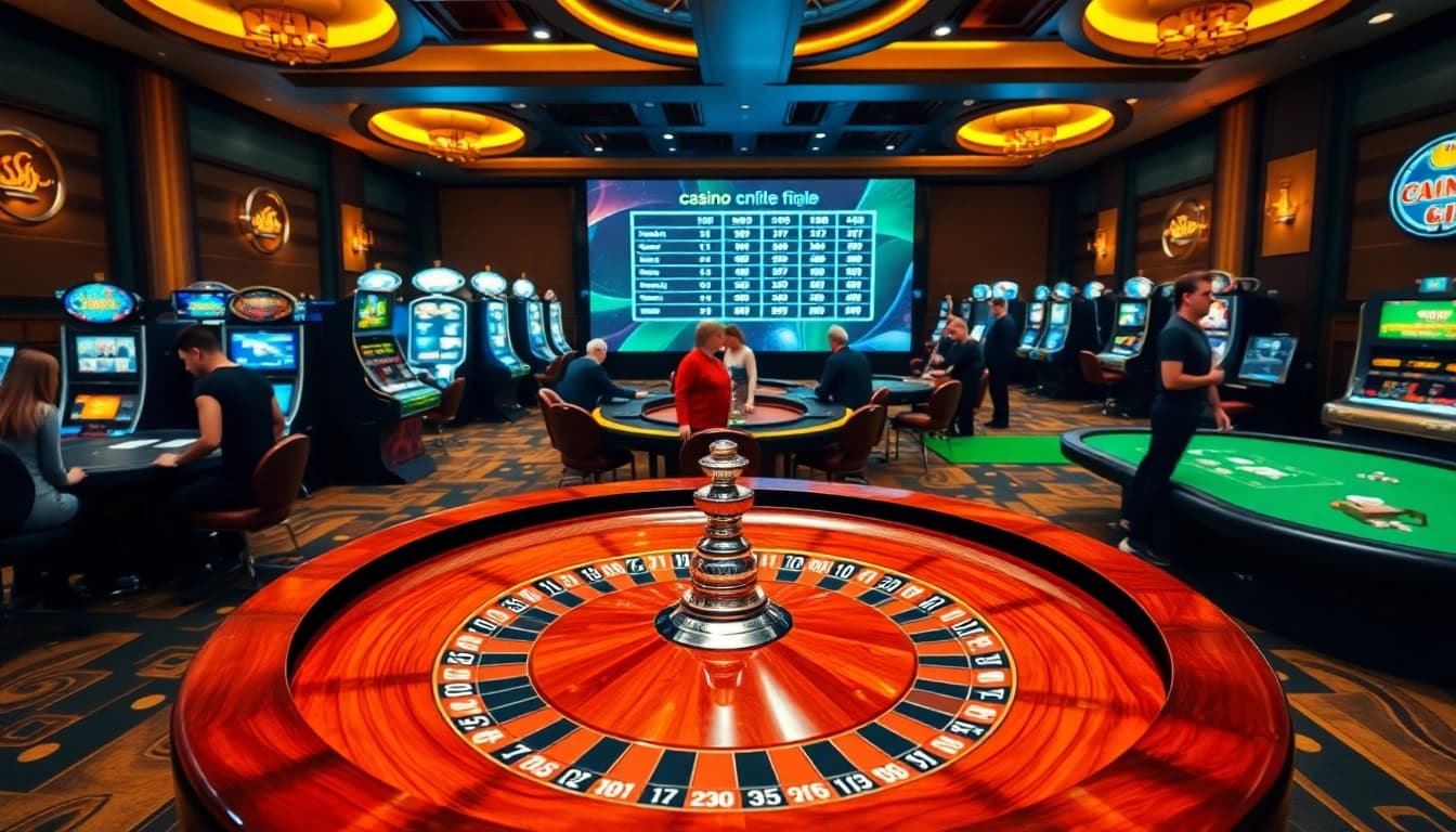 Action à enjeux élevés dans un casino en ligne fiable avec roulette et joueurs excités.