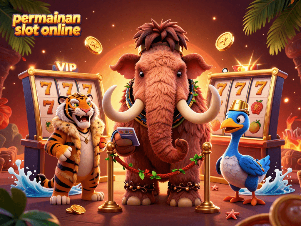 Menangkan permainan slot online dengan strategi unik dalam ilustrasi kasino yang berwarna-warni dan menarik.