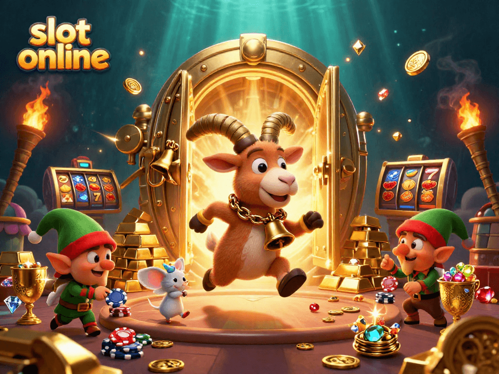 Experience thrilling slot online action in a vibrant 3D casino scene with dynamic characters.