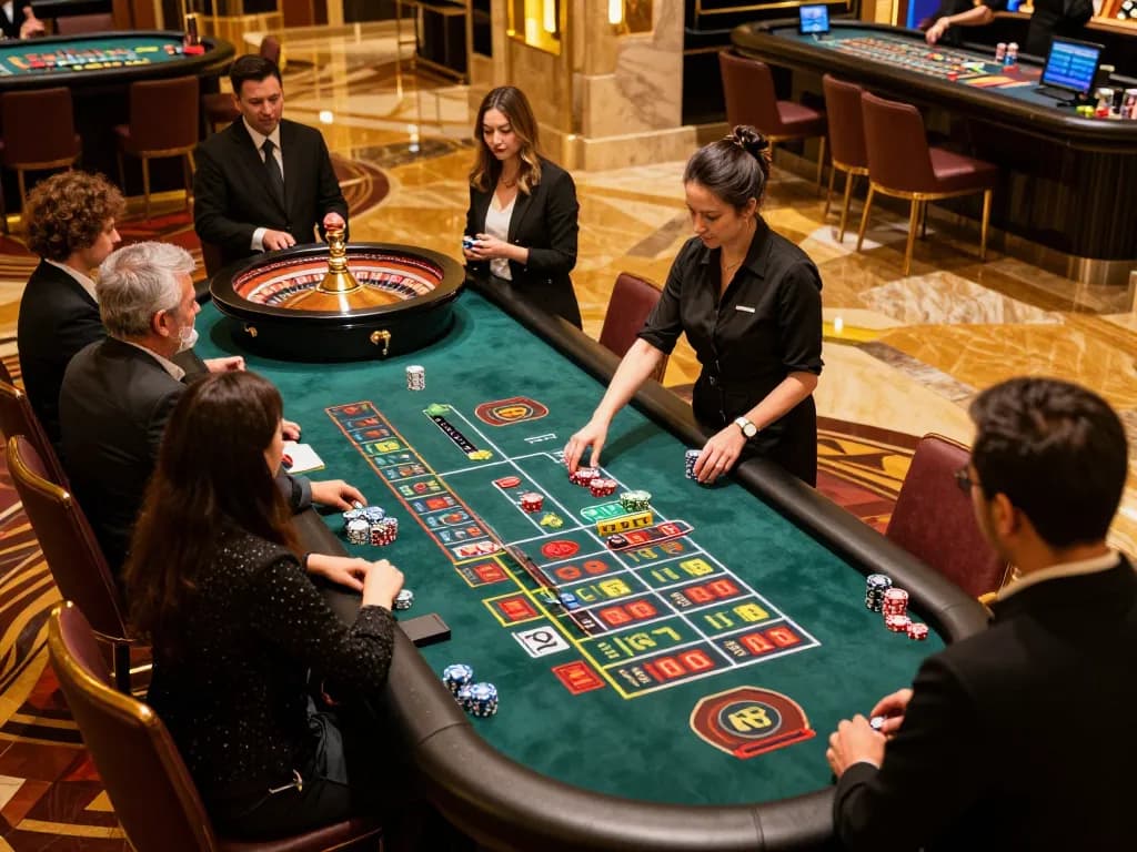 Experience the excitement of roulette gambling at rr88co with players engaged in action and elegant decor.
