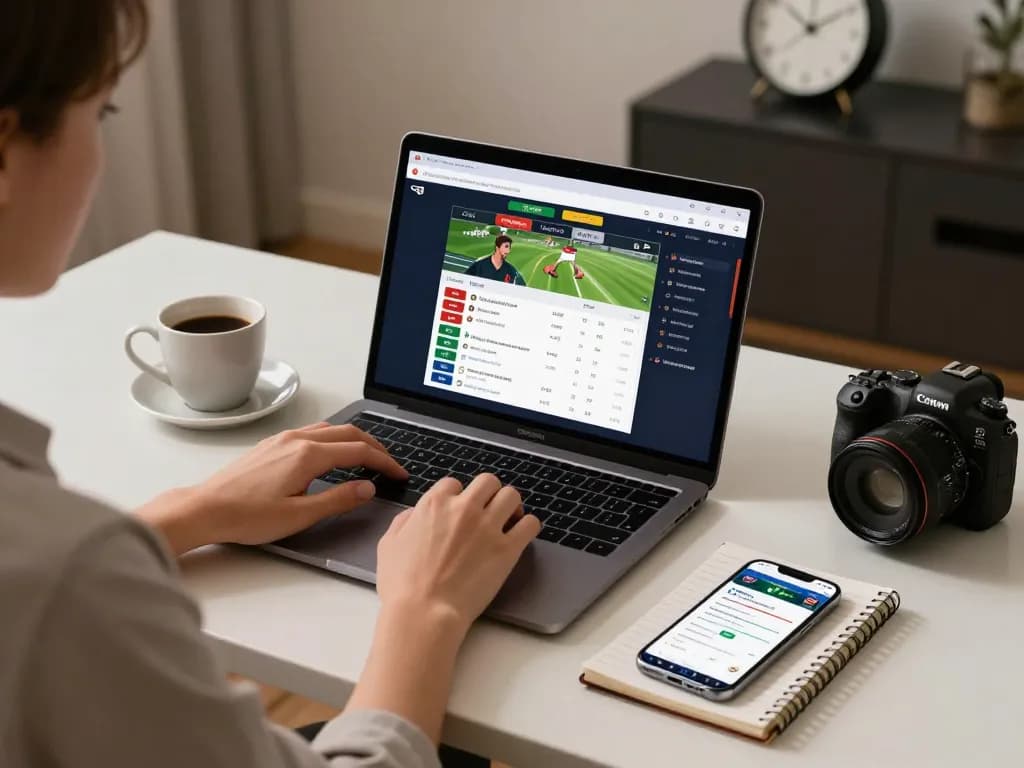 Placing bets on hb88 com with a laptop in a stylish home setup for sports betting.