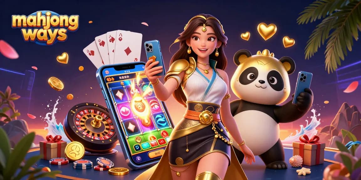 Experience mahjong ways with an elegant Asian gamer showcasing a colorful slot game on her smartphone.