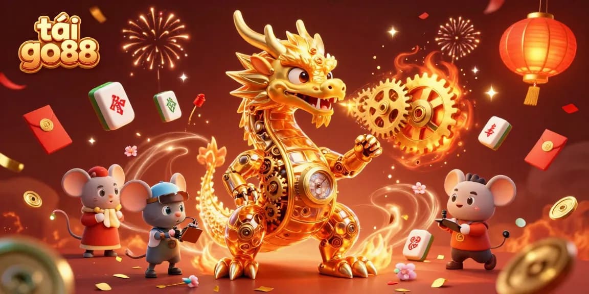 Engage with tải go88 through a vibrant illustration showcasing a golden dragon in a dynamic casino scene.