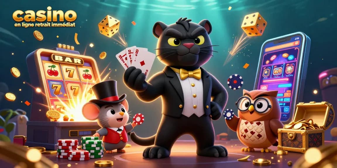 Jouez au casino en ligne retrait immédiat avec des personnages amusants et une machine à sous éclatante.