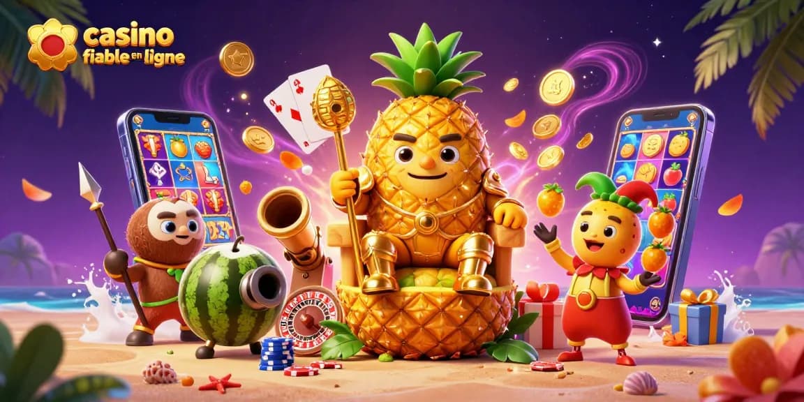 Découvrez l'univers des jeux avec un roi ananas et des gardes, un casino fiable en ligne