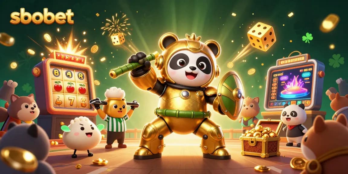 Win big with sbobet at an action-packed casino scene featuring dynamic characters and vibrant game elements.