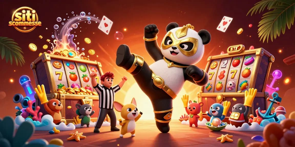 Siti scommesse: panda lottatore in volo e referee chihuahua tra elementi di gioco e animali entusiasti