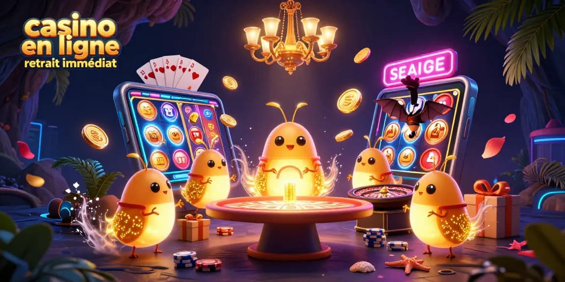 Visitez un casino en ligne retrait immédiat avec des lucioles et un dealer chauve-souris illuminant la scène.