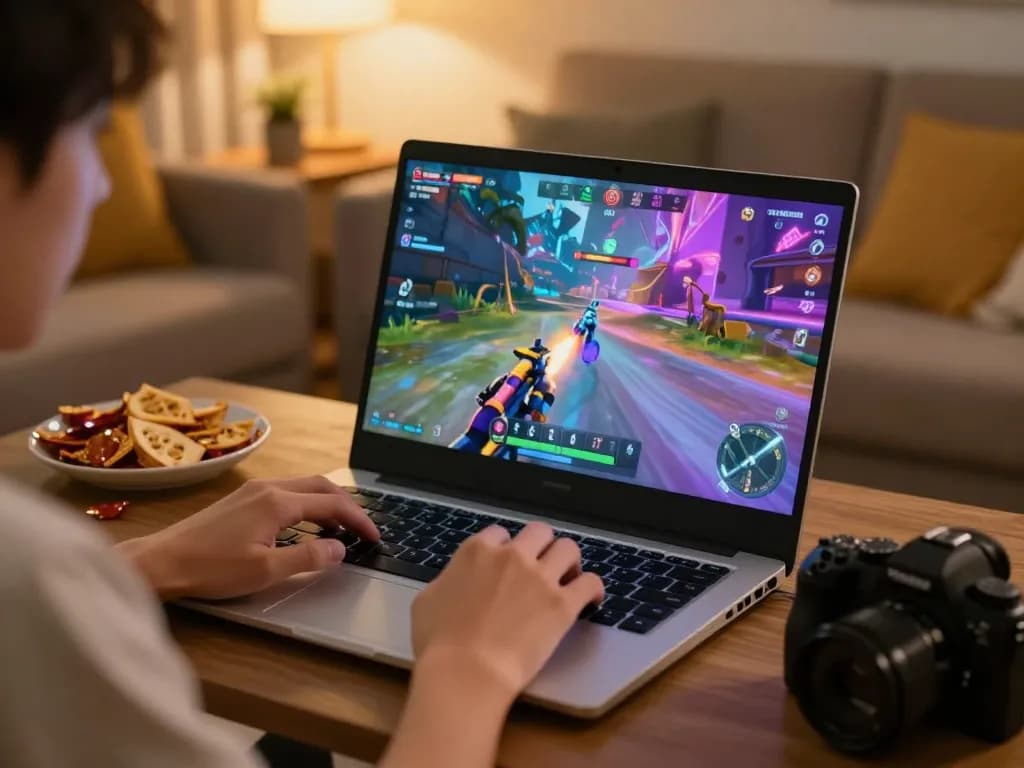 Engaging in an NSFW game on a laptop, depicting immersive online gaming experience.