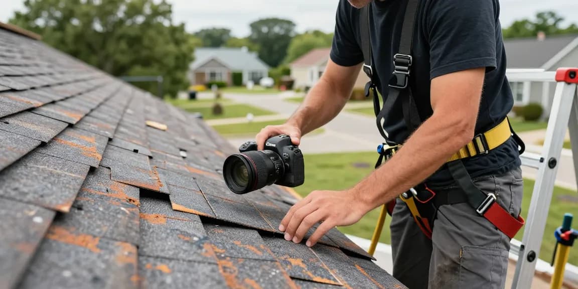 Expert roofing services near me with a professional inspecting a residential roof for repairs