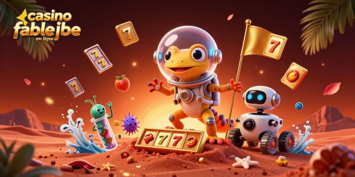 Découvrez un casino fiable en ligne avec un lézard martien et un rover futuriste parmi des éléments de jeux