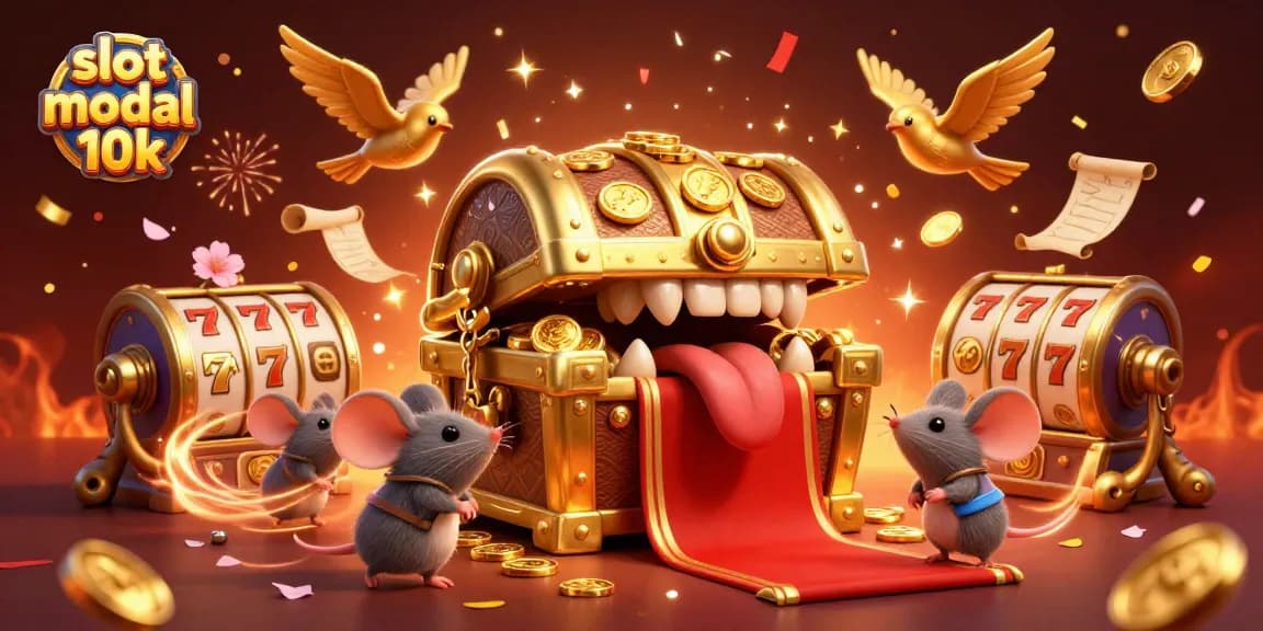 Experience thrilling slot gacor modal 10k with riches in a vibrant 3D cartoon casino illustration.