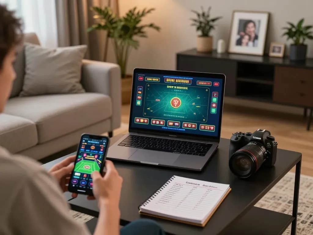 Engaged player enjoying a strategic game on 92slot's online platform in a cozy home setting.