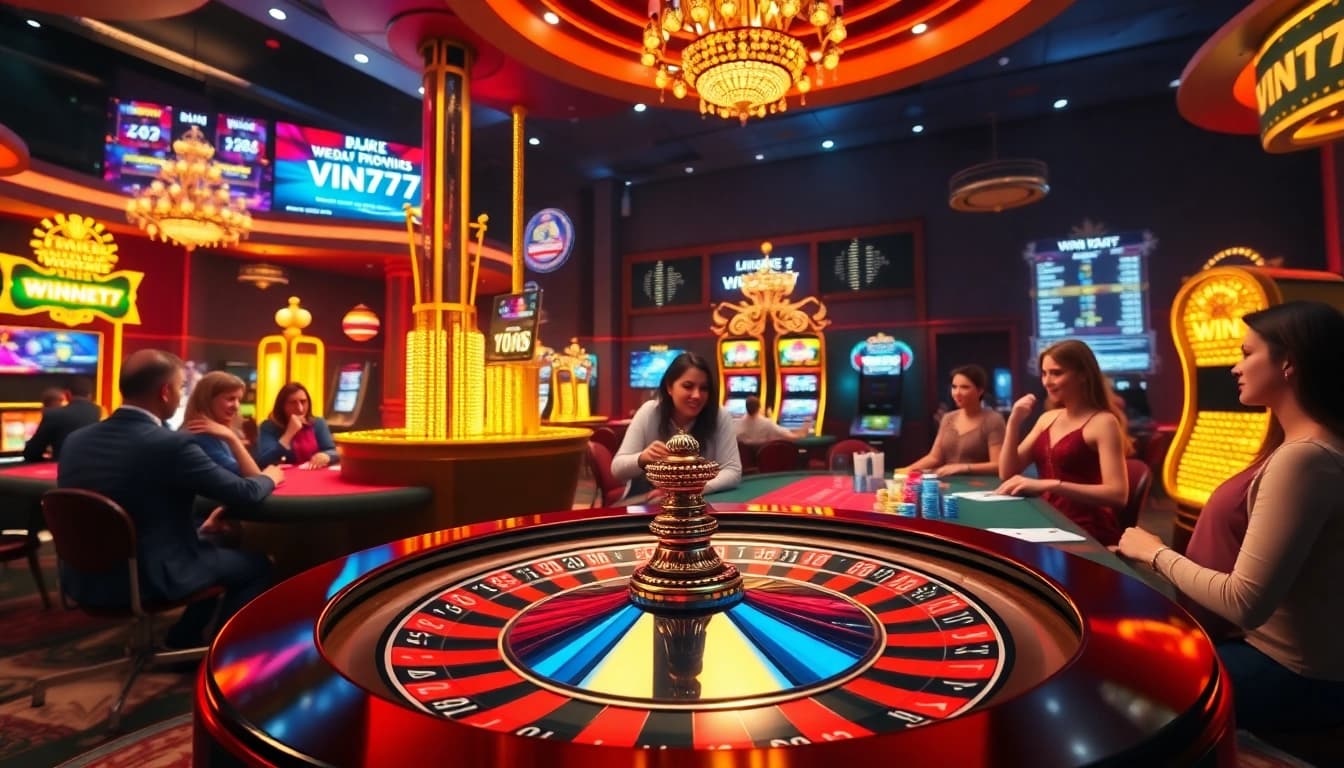 Experience the excitement of vin777 with players engaged at a vibrant casino table.