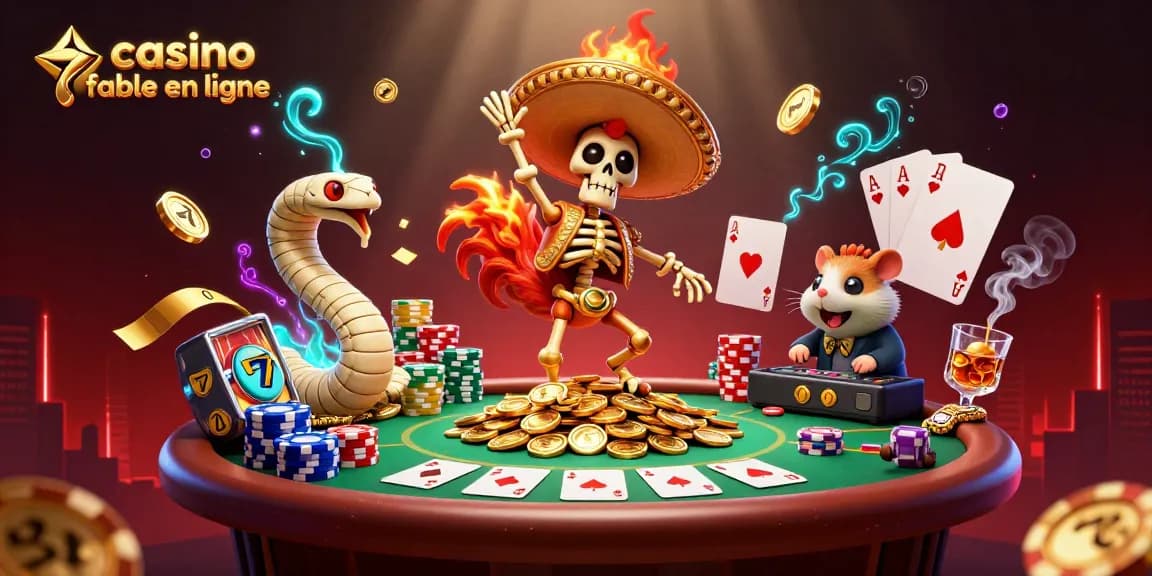 Une danse de victoire d'un squelette mariachi avec un roi de poker, illustrant un casino fiable en ligne.