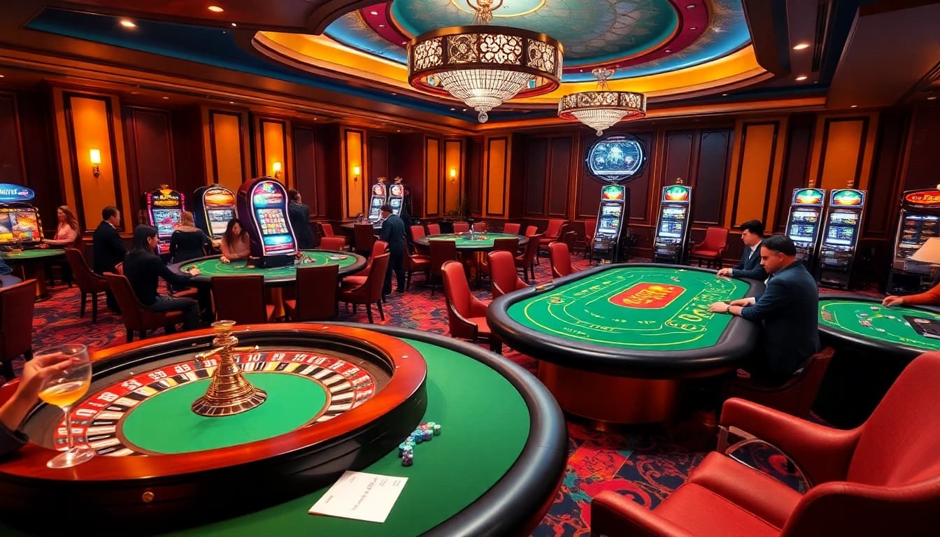 Scène palpitante au meilleur casino en ligne 2026 avec l'excitation du poker et de la roulette.