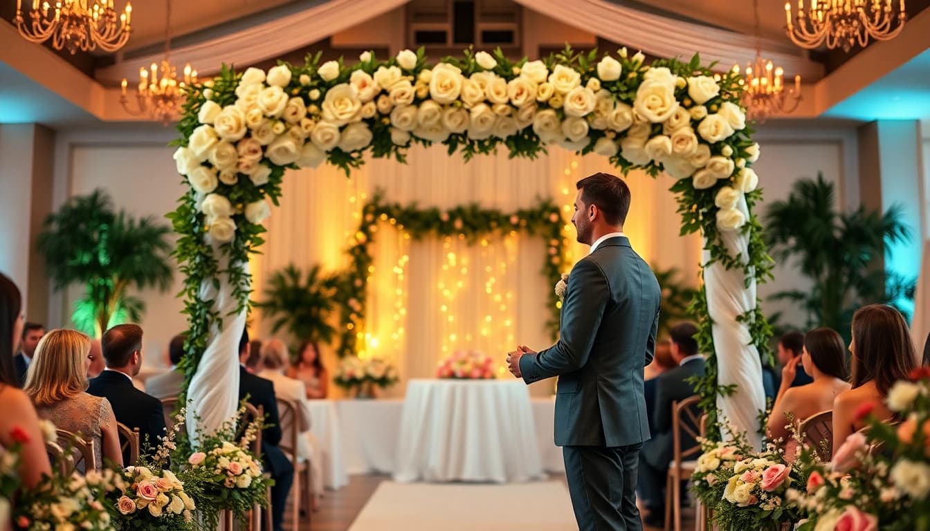 Stunning wedding event space Jacksonville showcasing a romantic ceremony setup with floral decor.