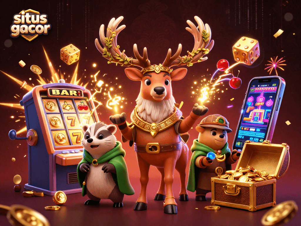 Spin the reels and win big at situs slot gacor with vibrant 3D casino illustrations showcasing jackpot excitement.