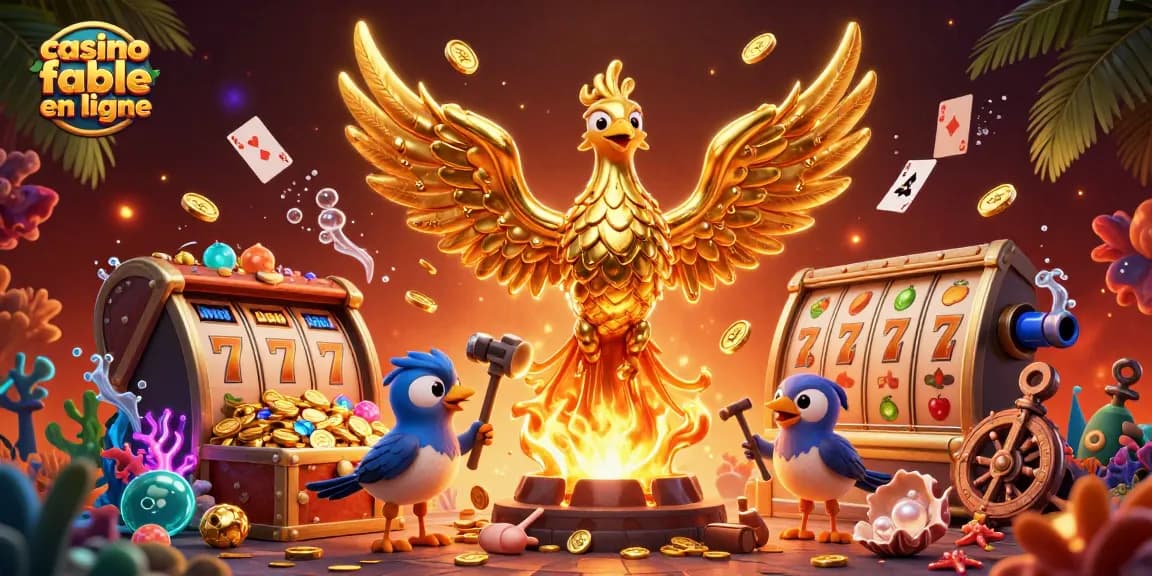 Vivre l'expérience d'un casino fiable en ligne avec une illustration de phoenix en or dans un environnement captivant.