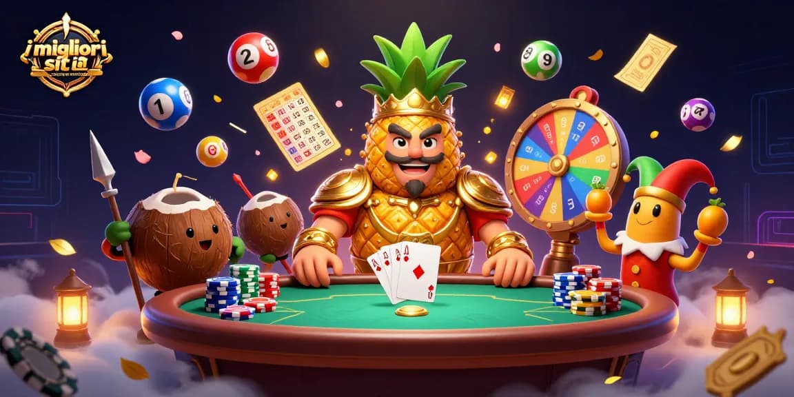 i migliori siti di poker online presentano un'illustrazione vivace di un tavolo da poker con re e jester, simboli dorati e premi dinamici.
