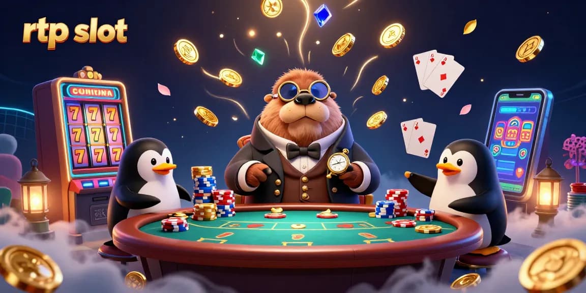 Engage with rtp slot excitement in a vibrant 3D illustration of a walrus at an underwater casino table.
