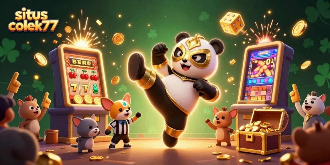 Experience big wins with situs colek77 as a panda wrestler performs exciting moves in a vibrant casino.