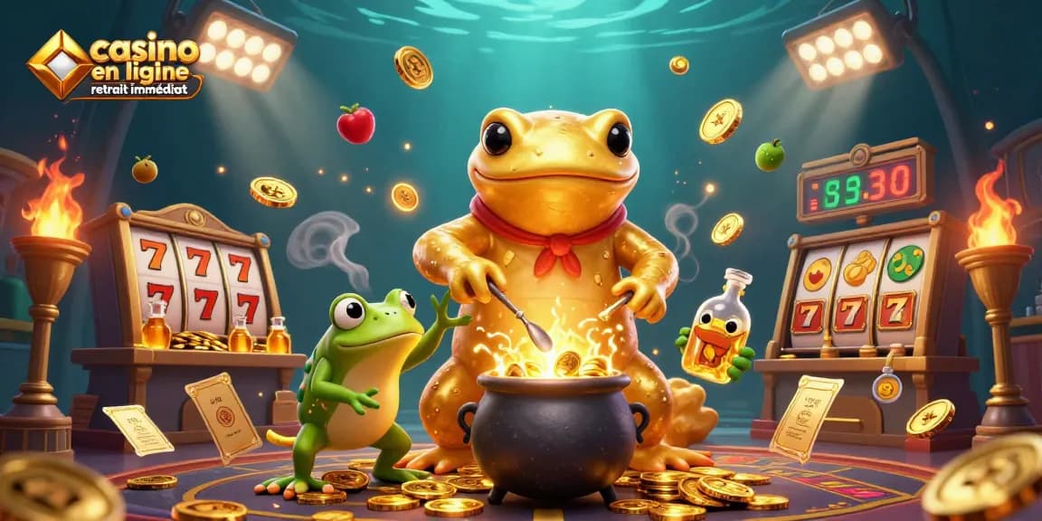 Vivez l'excitation du casino en ligne retrait immédiat avec un alchimiste transmutant des pièces d'or.
