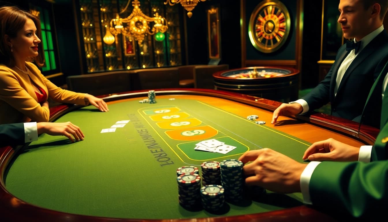 Experience excitement at 28BET with players enjoying a luxurious blackjack table.