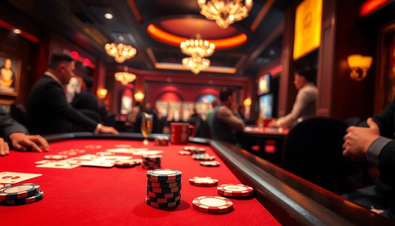 Permainan poker energik di bbni4d dengan detail kartu dan chip yang tajam.