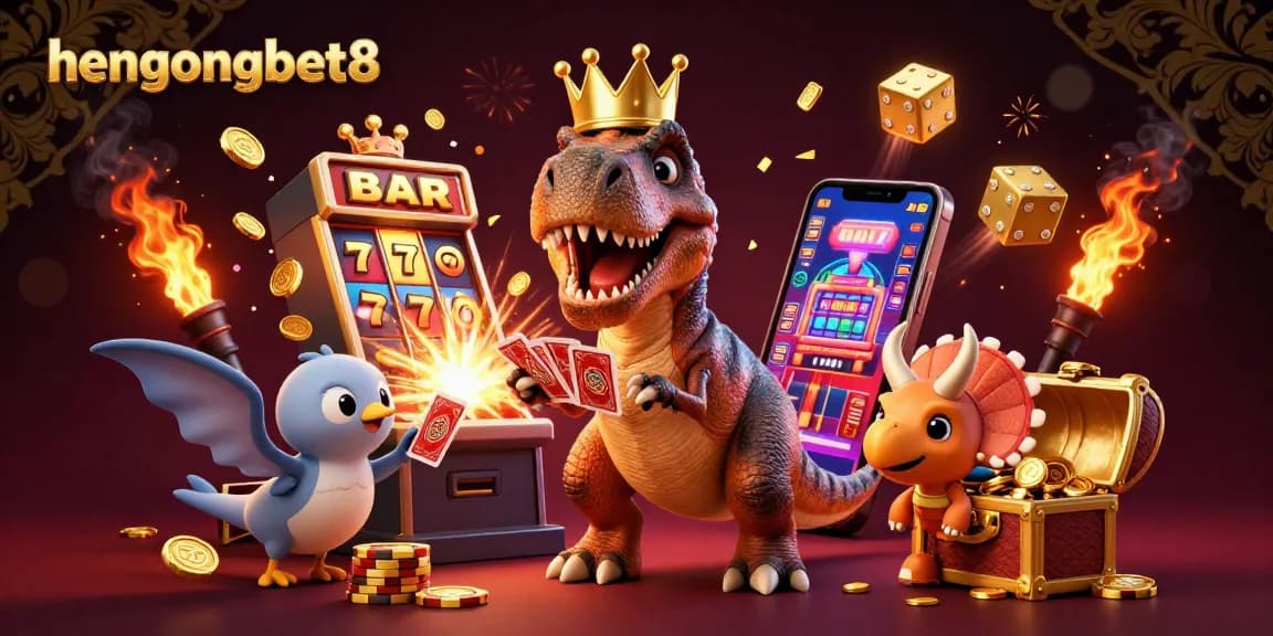 Experience excitement with hengongbet8 as friendly characters shuffle cards and stack chips in a dynamic casino scene.