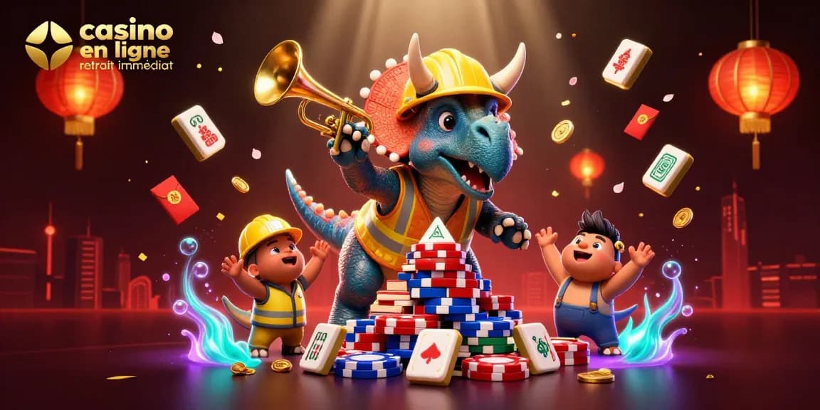 Casino en ligne retrait immédiat : illustration animée de dinosaures s’affrontant dans un décor de jeu captivant.