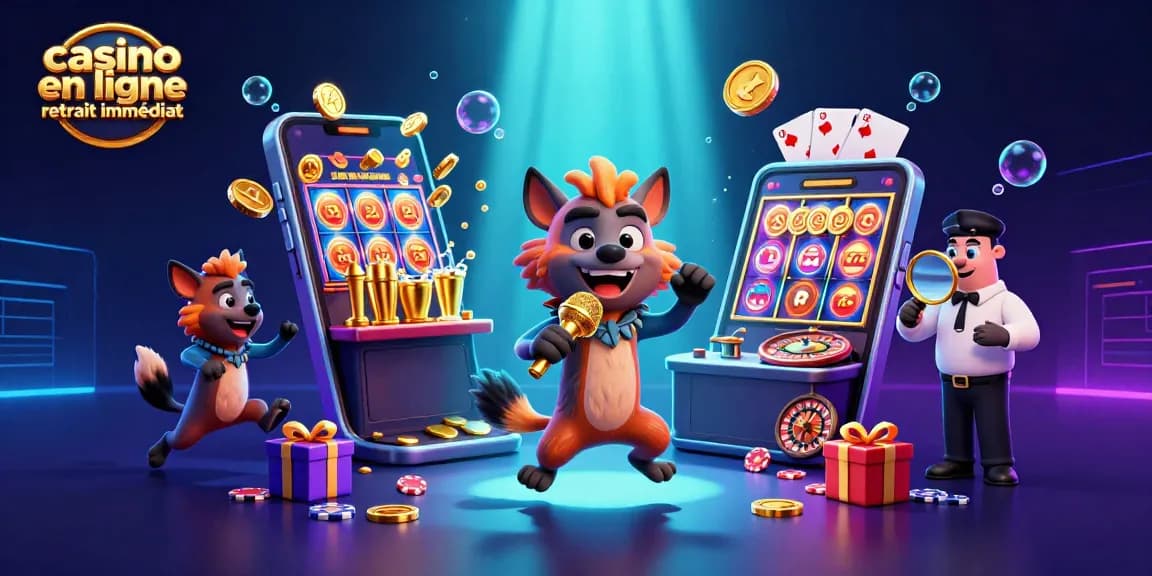 Profitez des gains rapides avec le casino en ligne retrait immédiat dans une scène animée de hyènes.