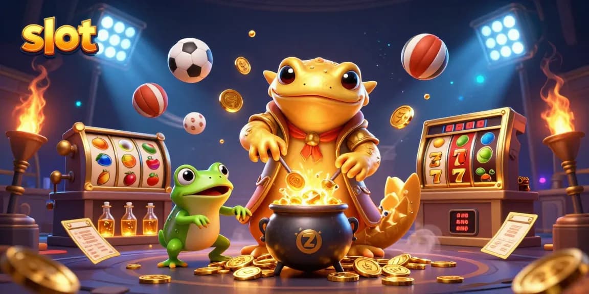 Spin the reels and win big with an exciting slot scene featuring gold coins and lucky charms.