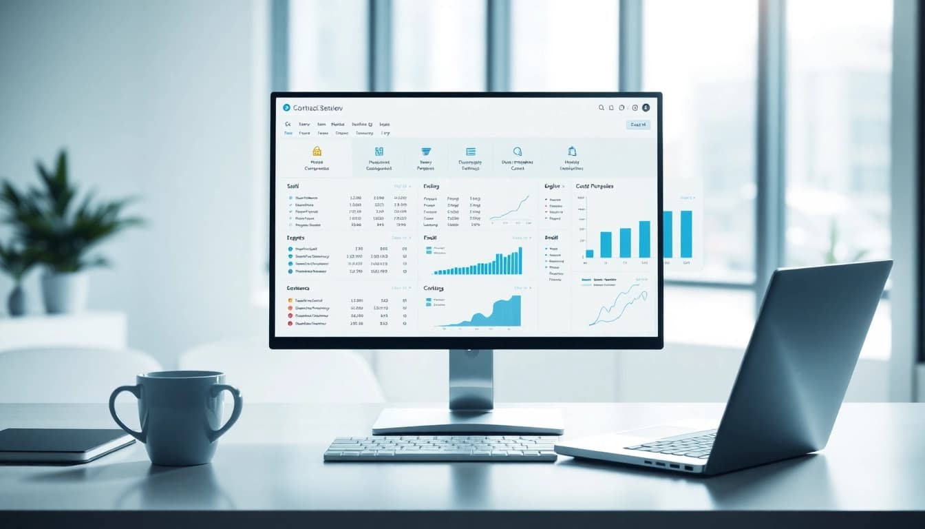 Streamlined contract management dashboard showcasing performance metrics and documents.