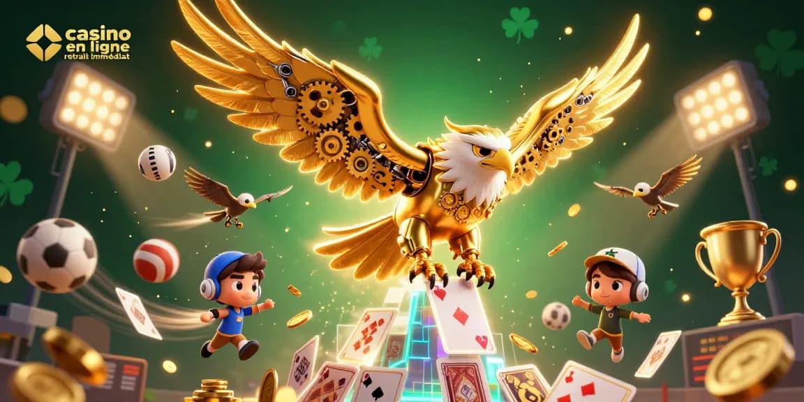 Casino en ligne retrait immédiat avec un aigle cybernétique et des éléments de jeu dynamiques.