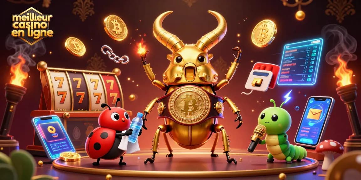 Profitez des jeux au meilleur casino en ligne avec une scène dynamique de personnages colorés.