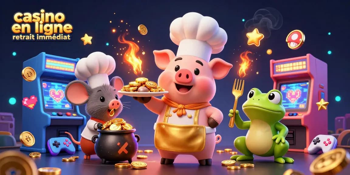 Retrait immédiat au casino en ligne : Chef cochon et souris au pot d'or.