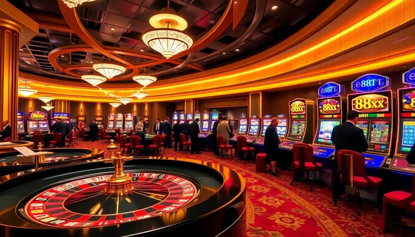 Experience the thrill of 88xx bet at a luxury casino with roulette and slot machines.