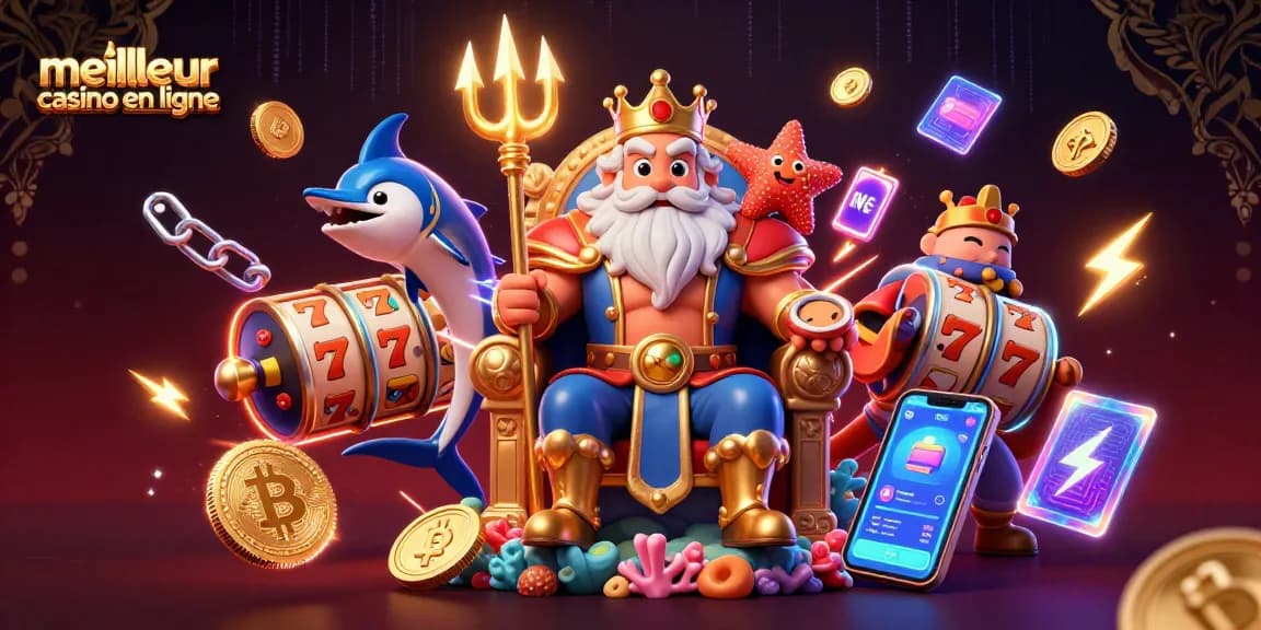 Jouer aux machines à sous dans le meilleur casino en ligne avec les personnages de Neptune et des éléments de crypto-monnaie.