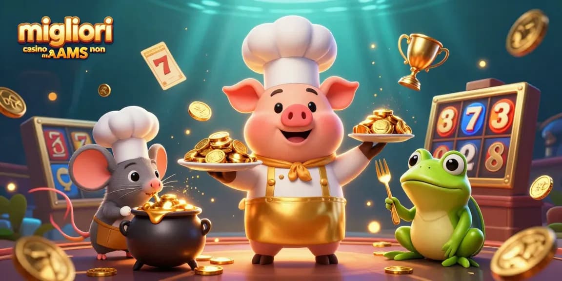 Giocando ai migliori casino online non AAMS con divertenti personaggi cartoon e slot, ricco di dettagli.