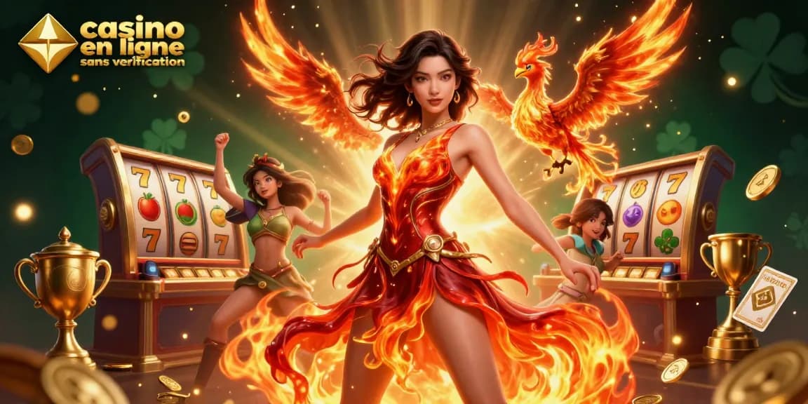 Participez à un gameplay palpitant au casino en ligne sans vérification avec des rouleaux de machines à sous excitants et des personnages vibrants.